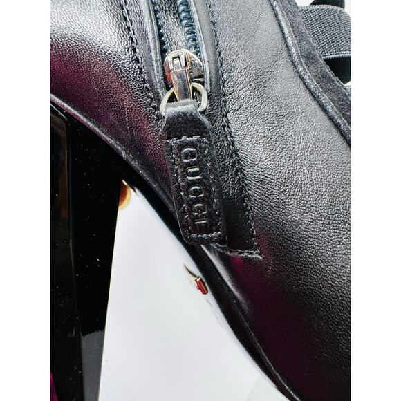 Gucci Black Caged Nappa Kid Scamosciato Elastic Olimpia Open Toe Booties 36.5 - Picture 10 of 10